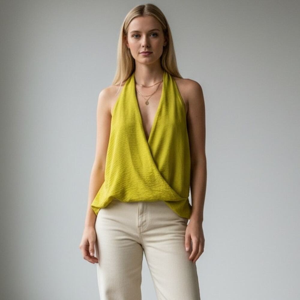Anthropologie Hi-Low Halter Top NWT Women's Sz L Yellow Sleeveless Open Back